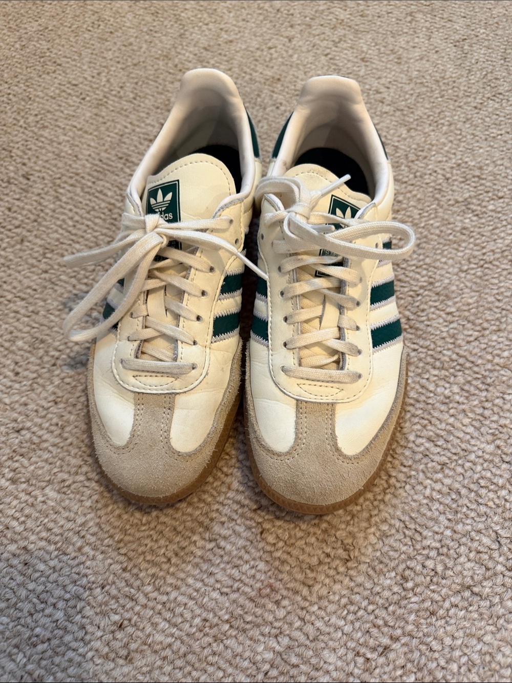 adidas kids Cream & Dark Green Retro Leather Sneakers